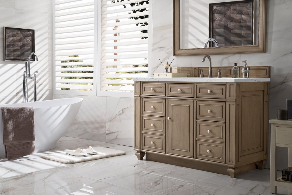 James Martin - Bristol 48" Single Vanity, Whitewashed Walnut w/ 3 CM Ethereal Noctis Silestone Top w/ FreePower Wireless Charger - 157-V48-WW-FENC view 4