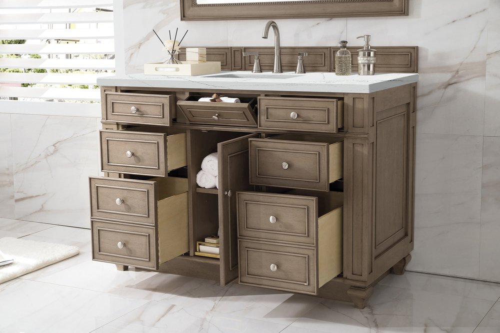 James Martin - Bristol 48" Single Vanity, Whitewashed Walnut w/ 3 CM Ethereal Noctis Silestone Top w/ FreePower Wireless Charger - 157-V48-WW-FENC view 5