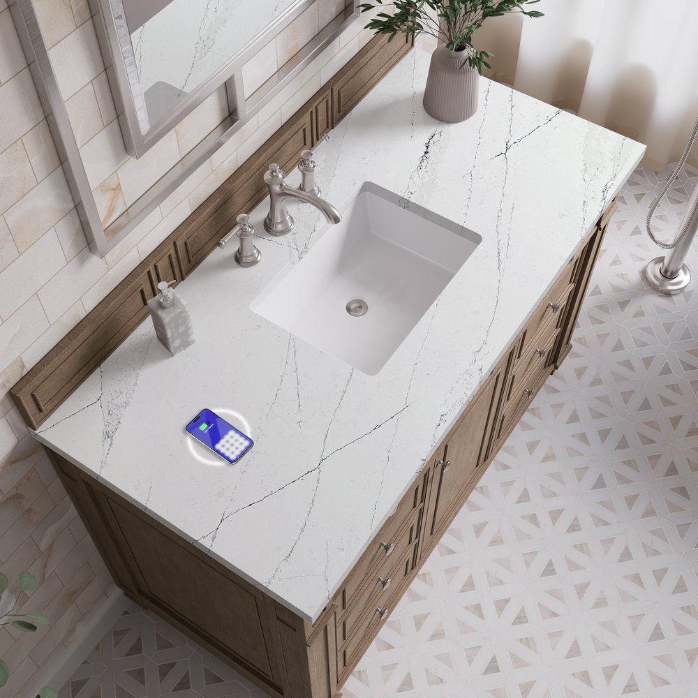 James Martin - Bristol 48" Single Vanity, Whitewashed Walnut w/ 3 CM Ethereal Noctis Silestone Top w/ FreePower Wireless Charger - 157-V48-WW-FENC view 6