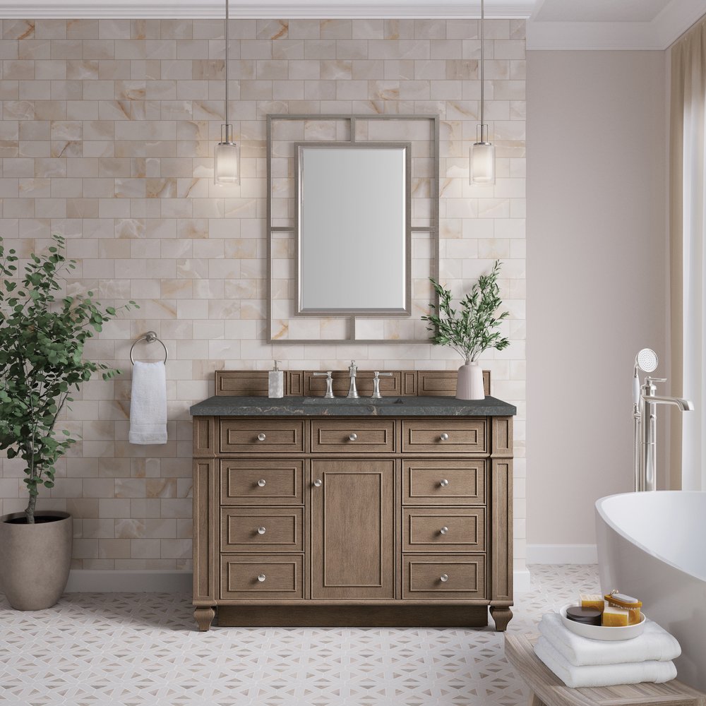 James Martin - Bristol 48" Single Vanity, Whitewashed Walnut w/ 3 CM Parisien Bleu Silestone Top - 157-V48-WW-3PBL view 2
