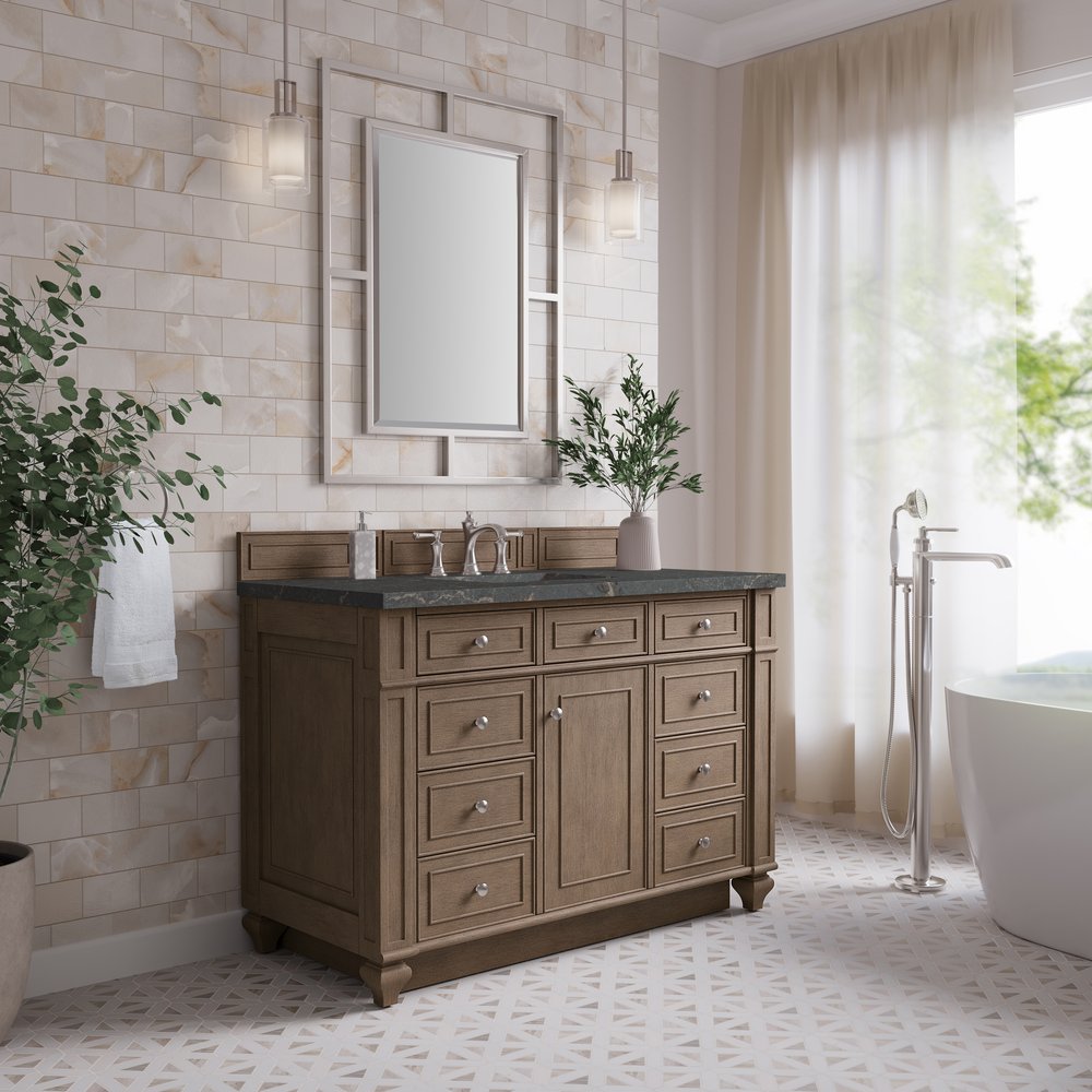 James Martin - Bristol 48" Single Vanity, Whitewashed Walnut w/ 3 CM Parisien Bleu Silestone Top - 157-V48-WW-3PBL view 3