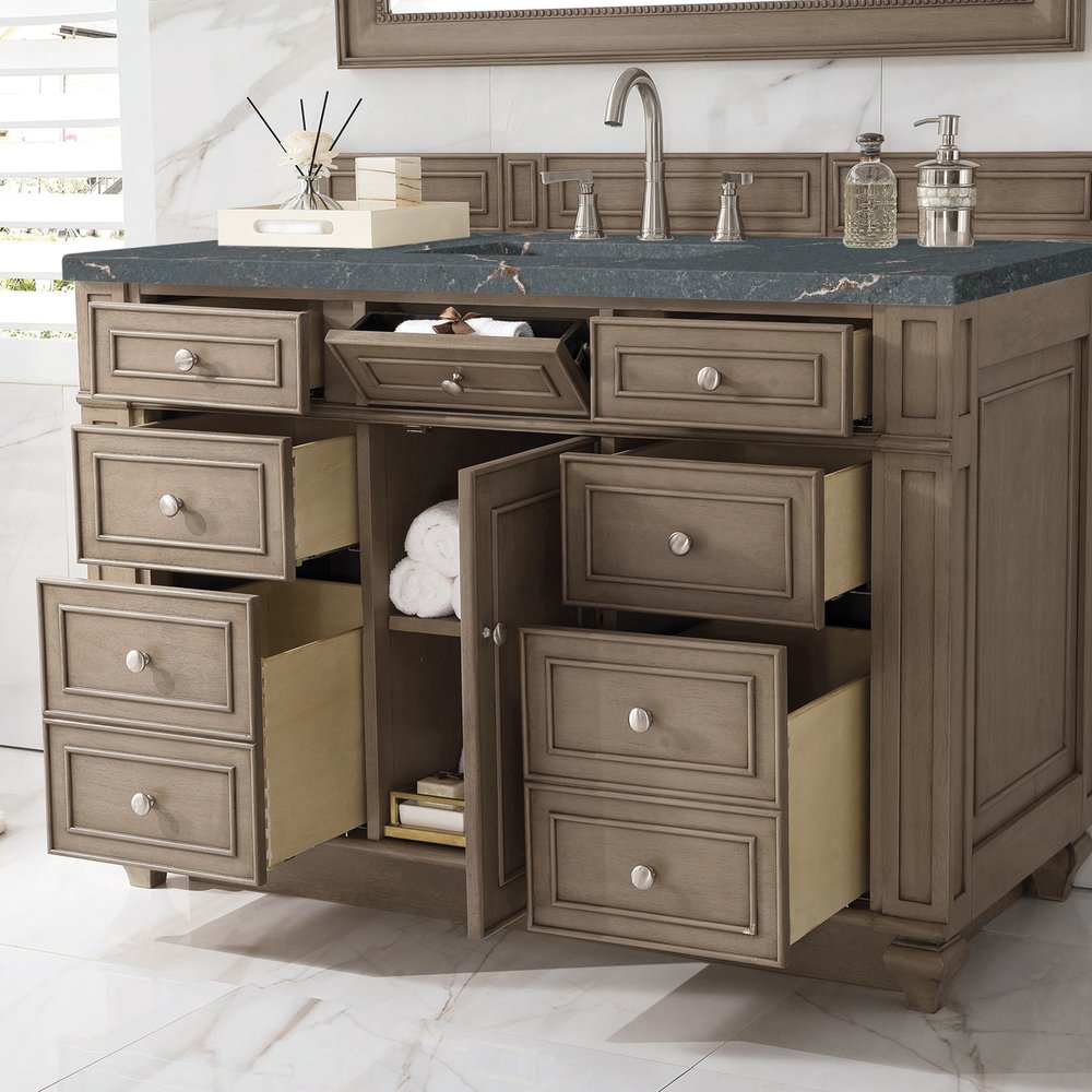 James Martin - Bristol 48" Single Vanity, Whitewashed Walnut w/ 3 CM Parisien Bleu Silestone Top w/ FreePower Wireless Charger - 157-V48-WW-FPBL view 5