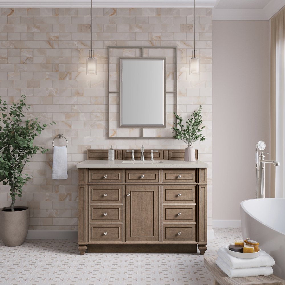 James Martin - Bristol 48" Single Vanity, Whitewashed Walnut, w/ 3 CM Siberian Silestone Top w/FreePower Wireless Charger - 157-V48-WW-FSFR view 2