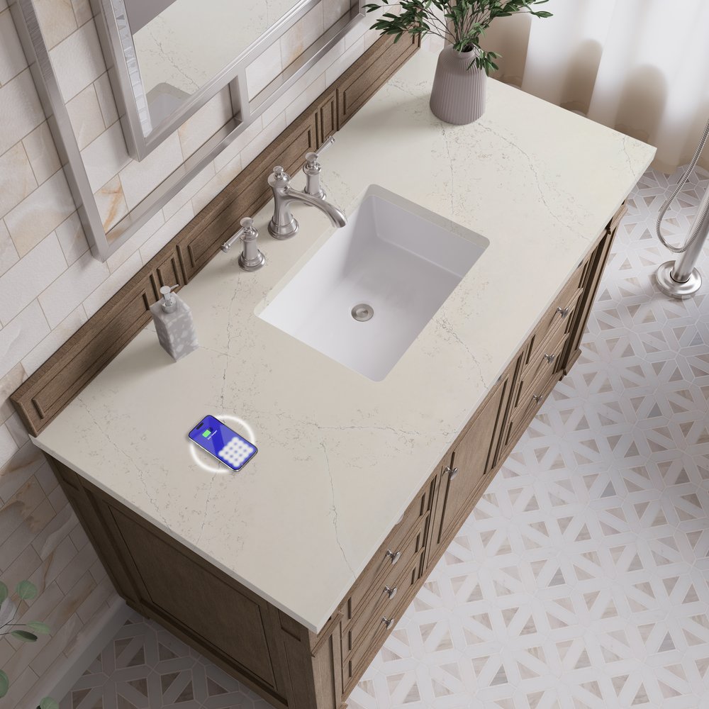 James Martin - Bristol 48" Single Vanity, Whitewashed Walnut, w/ 3 CM Siberian Silestone Top w/FreePower Wireless Charger - 157-V48-WW-FSFR view 5