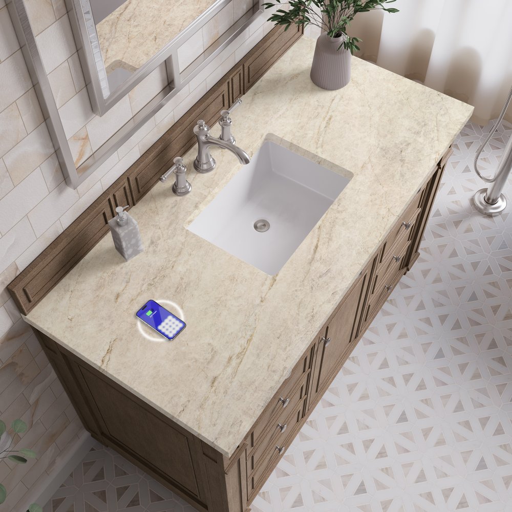 James Martin - Bristol 48" Single Vanity, Whitewashed Walnut, w/ 3 CM Tajnar Eclos Top w/FreePower Wireless Charger - 157-V48-WW-FTJR view 5