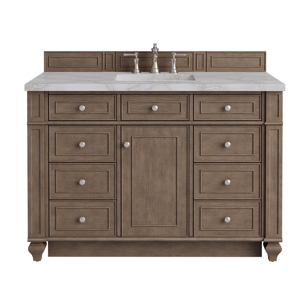 James Martin - Bristol 48" Single Vanity, Whitewashed Walnut w/ 3 CM Victorian Silver Silestone Top - 157-V48-WW-3VSL view 1