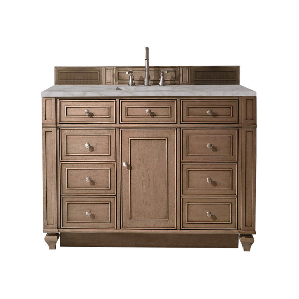 James Martin - Bristol 48" Single Vanity, Whitewashed Walnut w/ 3 CM Victorian Silver Silestone Top w/ FreePower Wireless Charger - 157-V48-WW-FVSL view 1