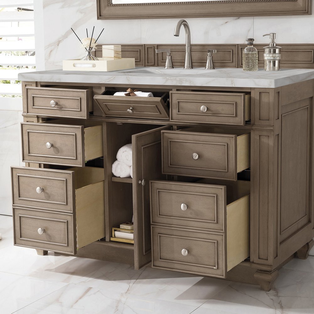 James Martin - Bristol 48" Single Vanity, Whitewashed Walnut w/ 3 CM Victorian Silver Silestone Top w/ FreePower Wireless Charger - 157-V48-WW-FVSL view 5