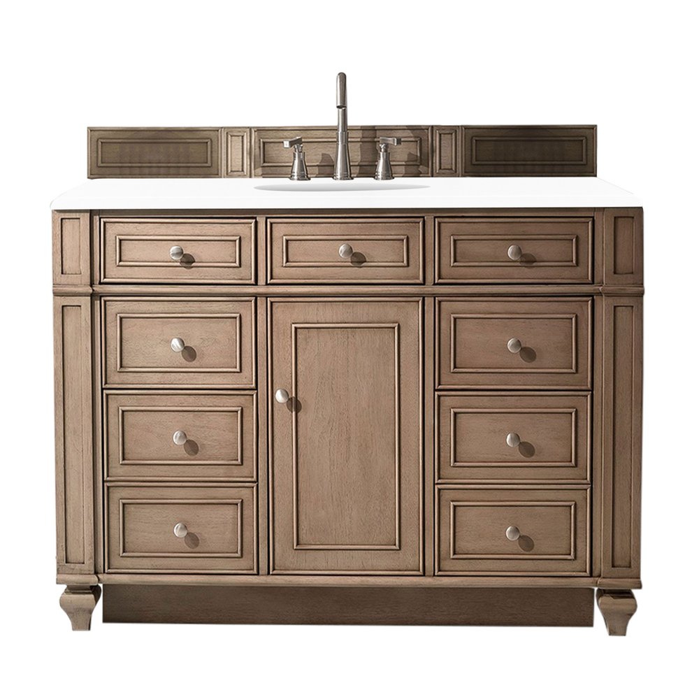 James Martin - Bristol 48" Single Vanity, Whitewashed Walnut w/ 3 CM White Zeus Silestone Top - 157-V48-WW-3WZ view 1