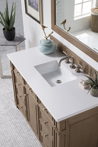James Martin - Bristol 48" Single Vanity, Whitewashed Walnut w/ 3 CM White Zeus Silestone Top - 157-V48-WW-3WZ view 3
