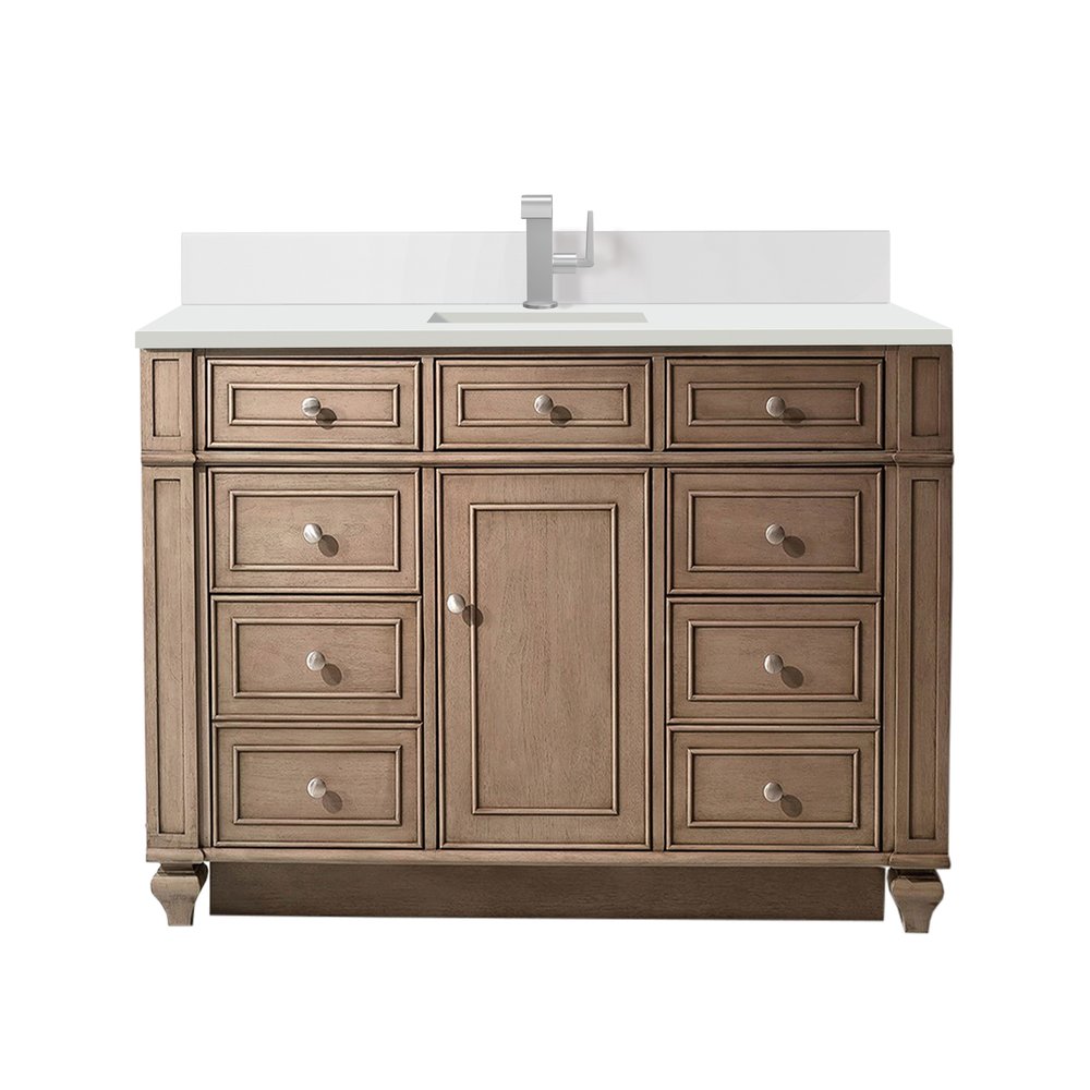 James Martin - Bristol 48" Single Vanity, Whitewashed Walnut w/ Single Hole 3 CM White Zeus Silestone Top & Backsplash - 157-V48-WW-1WZ view 1