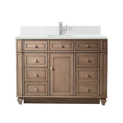 James Martin - Bristol 48" Single Vanity, Whitewashed Walnut w/ Single Hole 3 CM White Zeus Silestone Top & Backsplash - 157-V48-WW-1WZ view 1
