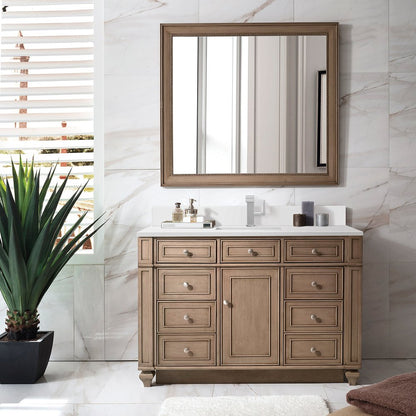 James Martin - Bristol 48" Single Vanity, Whitewashed Walnut w/ Single Hole 3 CM White Zeus Silestone Top & Backsplash - 157-V48-WW-1WZ view 2