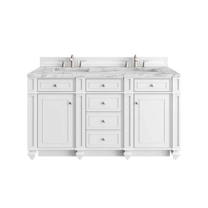 James Martin - Bristol 60" Double Vanity, Bright White w/ 3 CM Carrara Marble Top - 157-V60D-BW-3CAR view 1