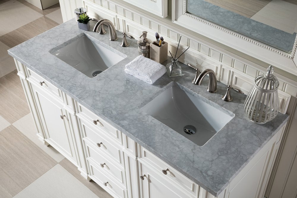 James Martin - Bristol 60" Double Vanity, Bright White w/ 3 CM Carrara Marble Top - 157-V60D-BW-3CAR view 5