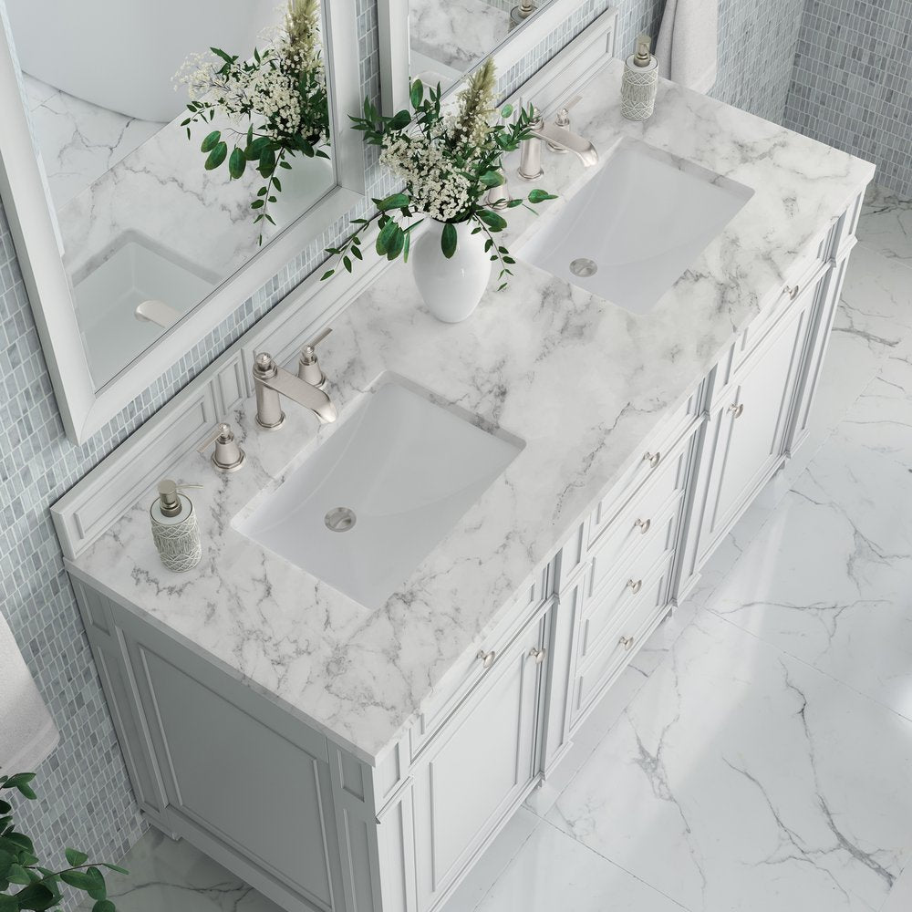 James Martin - Bristol 60" Double Vanity, Bright White w/ 3 CM Carrara Marble Top - 157-V60D-BW-3CAR view 6