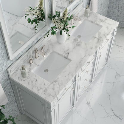 James Martin - Bristol 60" Double Vanity, Bright White w/ 3 CM Carrara Marble Top - 157-V60D-BW-3CAR view 6