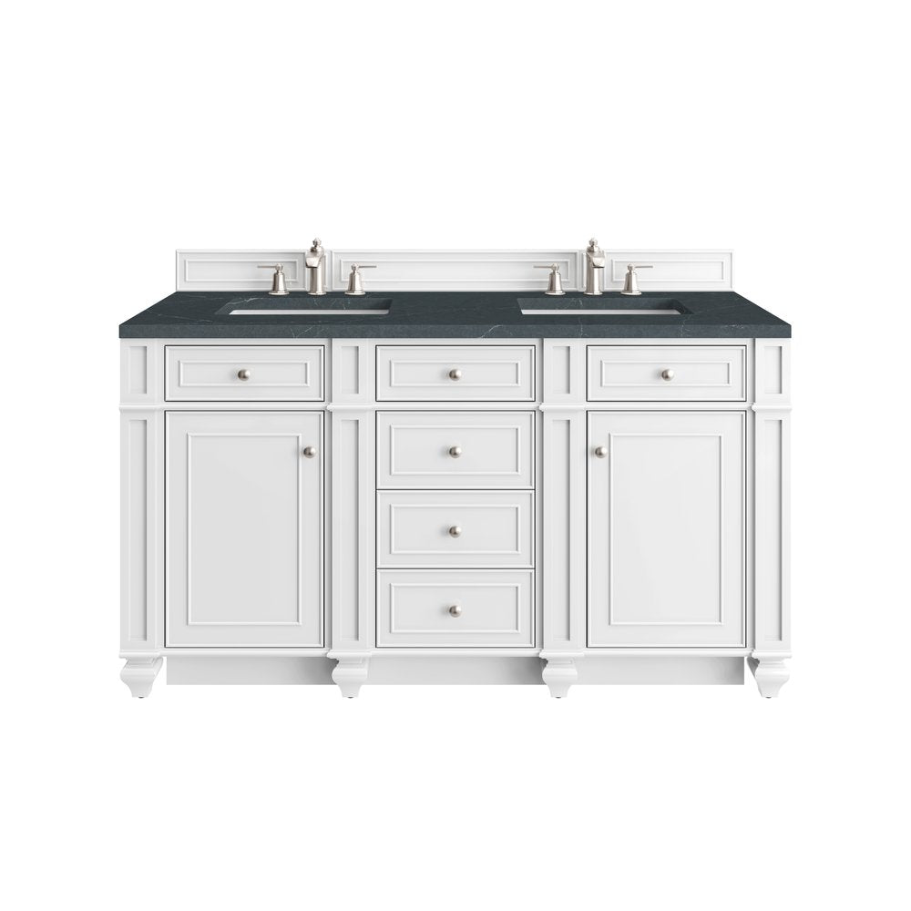James Martin - Bristol 60" Double Vanity, Bright White w/ 3 CM Charcoal Soapstone Silestone Top - 157-V60D-BW-3CSP view 1
