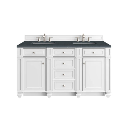 James Martin - Bristol 60" Double Vanity, Bright White w/ 3 CM Charcoal Soapstone Silestone Top - 157-V60D-BW-3CSP view 1