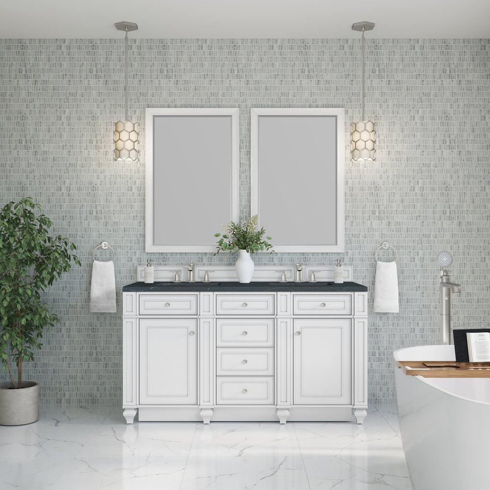 James Martin - Bristol 60" Double Vanity, Bright White w/ 3 CM Charcoal Soapstone Silestone Top - 157-V60D-BW-3CSP view 2