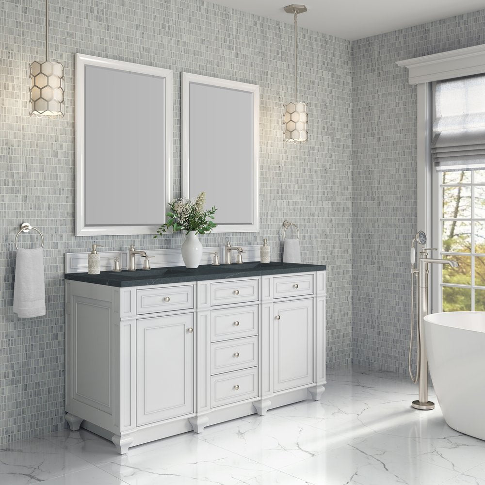 James Martin - Bristol 60" Double Vanity, Bright White w/ 3 CM Charcoal Soapstone Silestone Top - 157-V60D-BW-3CSP view 3