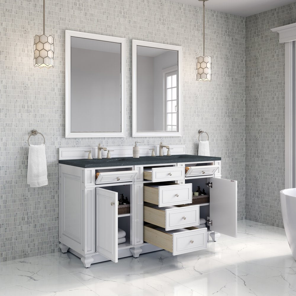 James Martin - Bristol 60" Double Vanity, Bright White w/ 3 CM Charcoal Soapstone Silestone Top - 157-V60D-BW-3CSP view 4