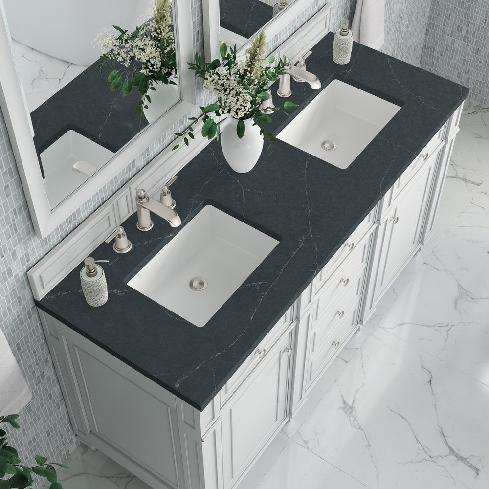 James Martin - Bristol 60" Double Vanity, Bright White w/ 3 CM Charcoal Soapstone Silestone Top - 157-V60D-BW-3CSP view 5