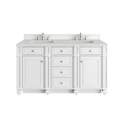 James Martin - Bristol 60" Double Vanity, Bright White w/ 3 CM Eternal Jasmine Pearl Silestone Top - 157-V60D-BW-3EJP view 1
