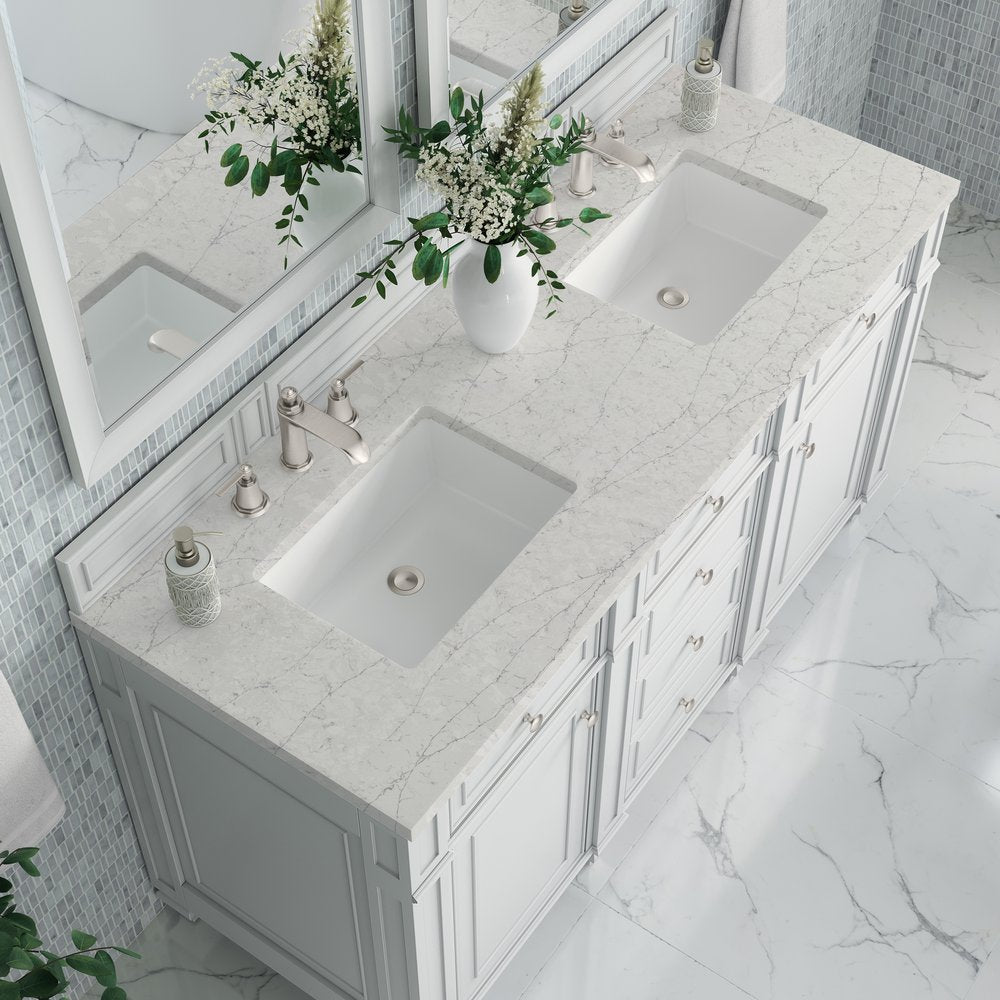 James Martin - Bristol 60" Double Vanity, Bright White w/ 3 CM Eternal Jasmine Pearl Silestone Top - 157-V60D-BW-3EJP view 5