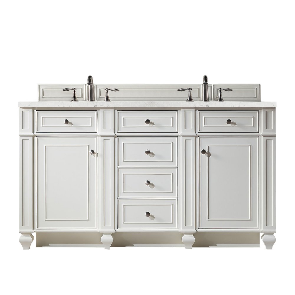 James Martin - Bristol 60" Double Vanity, Bright White w/ 3 CM Eternal Jasmine Pearl Silestone Top w/FreePower Wireless Charger - 157-V60D-BW-FEJP view 1