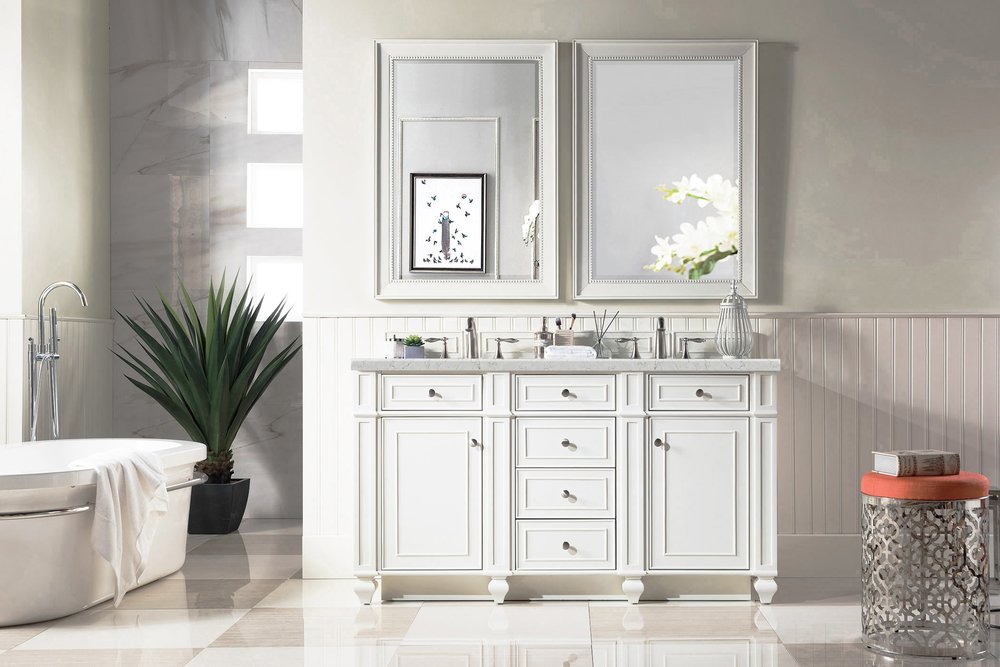 James Martin - Bristol 60" Double Vanity, Bright White w/ 3 CM Eternal Jasmine Pearl Silestone Top w/FreePower Wireless Charger - 157-V60D-BW-FEJP view 3