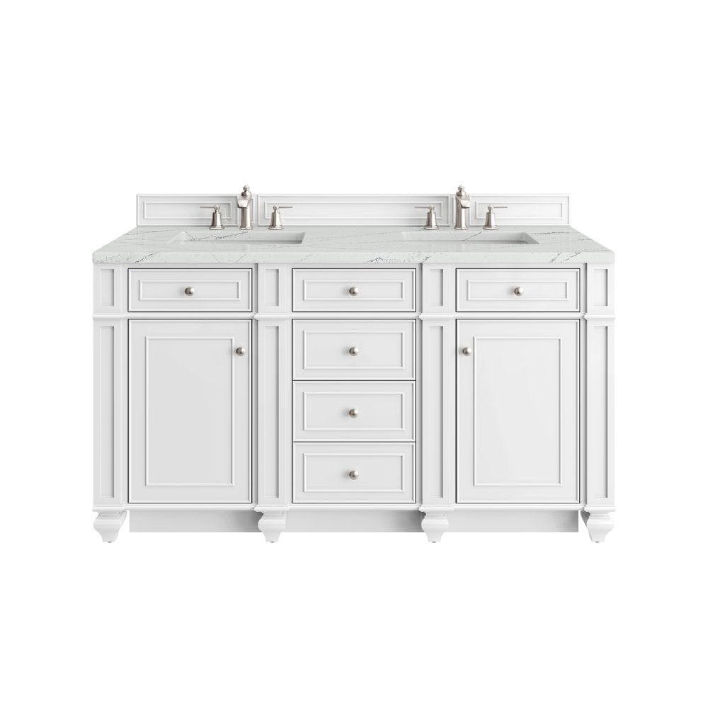 James Martin - Bristol 60" Double Vanity, Bright White w/ 3 CM Ethereal Noctis Silestone Top - 157-V60D-BW-3ENC view 1