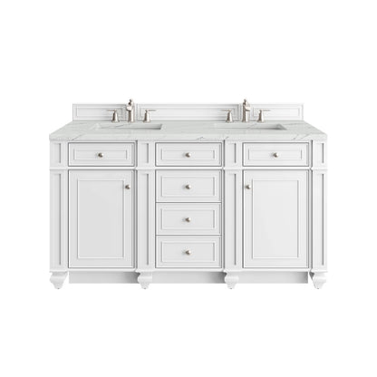 James Martin - Bristol 60" Double Vanity, Bright White w/ 3 CM Ethereal Noctis Silestone Top - 157-V60D-BW-3ENC view 1