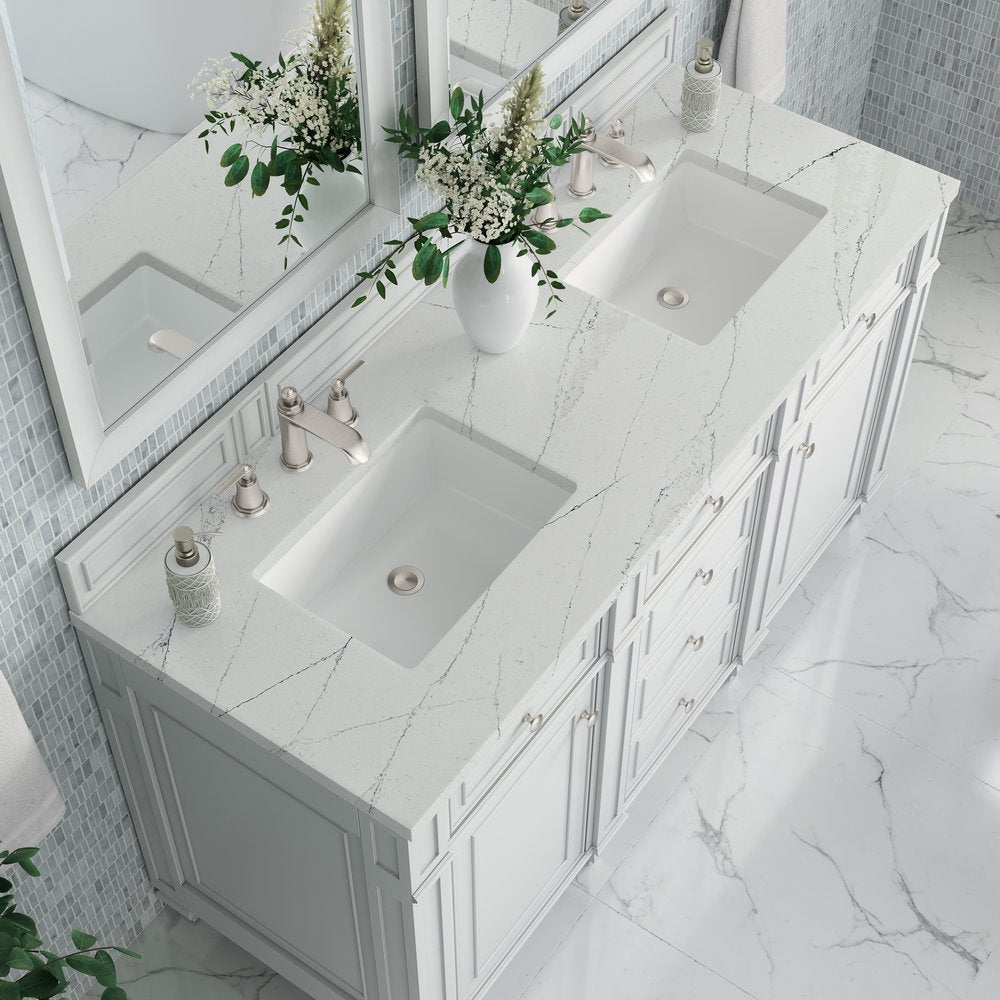 James Martin - Bristol 60" Double Vanity, Bright White w/ 3 CM Ethereal Noctis Silestone Top - 157-V60D-BW-3ENC view 5