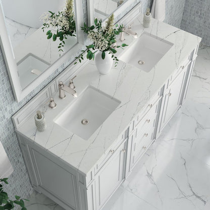 James Martin - Bristol 60" Double Vanity, Bright White w/ 3 CM Ethereal Noctis Silestone Top - 157-V60D-BW-3ENC view 5