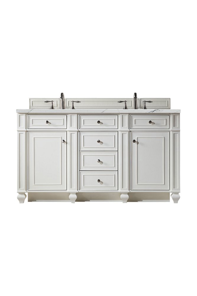 James Martin - Bristol 60" Double Vanity, Bright White w/ 3 CM Ethereal Noctis Silestone Top w/FreePower Wireless Charger - 157-V60D-BW-FENC view 1