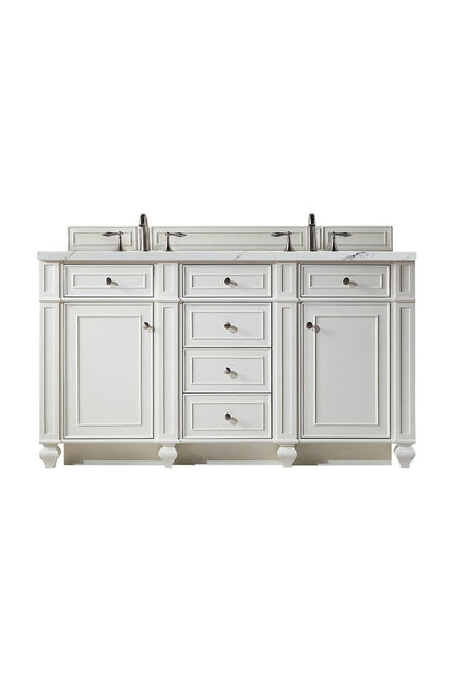 James Martin - Bristol 60" Double Vanity, Bright White w/ 3 CM Ethereal Noctis Silestone Top w/FreePower Wireless Charger - 157-V60D-BW-FENC view 1