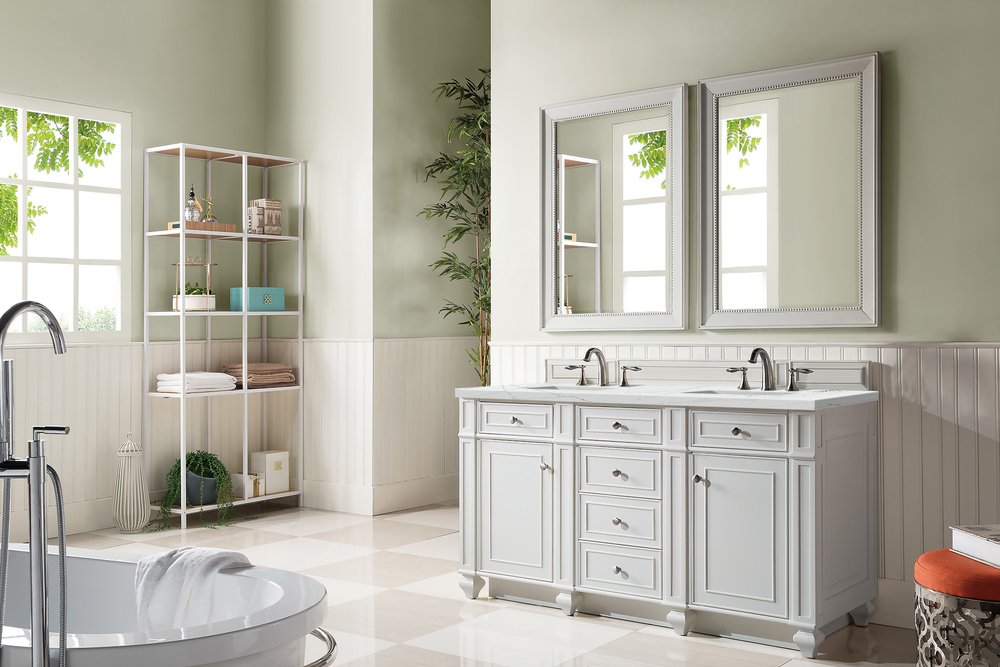 James Martin - Bristol 60" Double Vanity, Bright White w/ 3 CM Ethereal Noctis Silestone Top w/FreePower Wireless Charger - 157-V60D-BW-FENC view 4