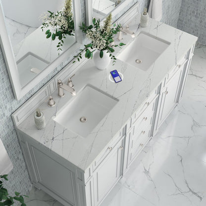 James Martin - Bristol 60" Double Vanity, Bright White w/ 3 CM Ethereal Noctis Silestone Top w/FreePower Wireless Charger - 157-V60D-BW-FENC view 7