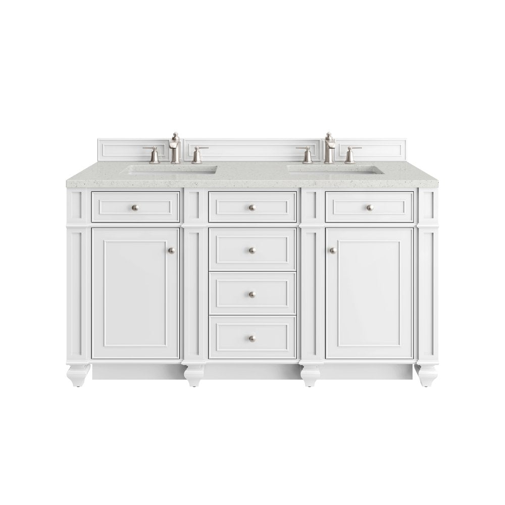 James Martin - Bristol 60" Double Vanity, Bright White w/ 3 CM Lime Delight Silestone Top - 157-V60D-BW-3LDL view 1