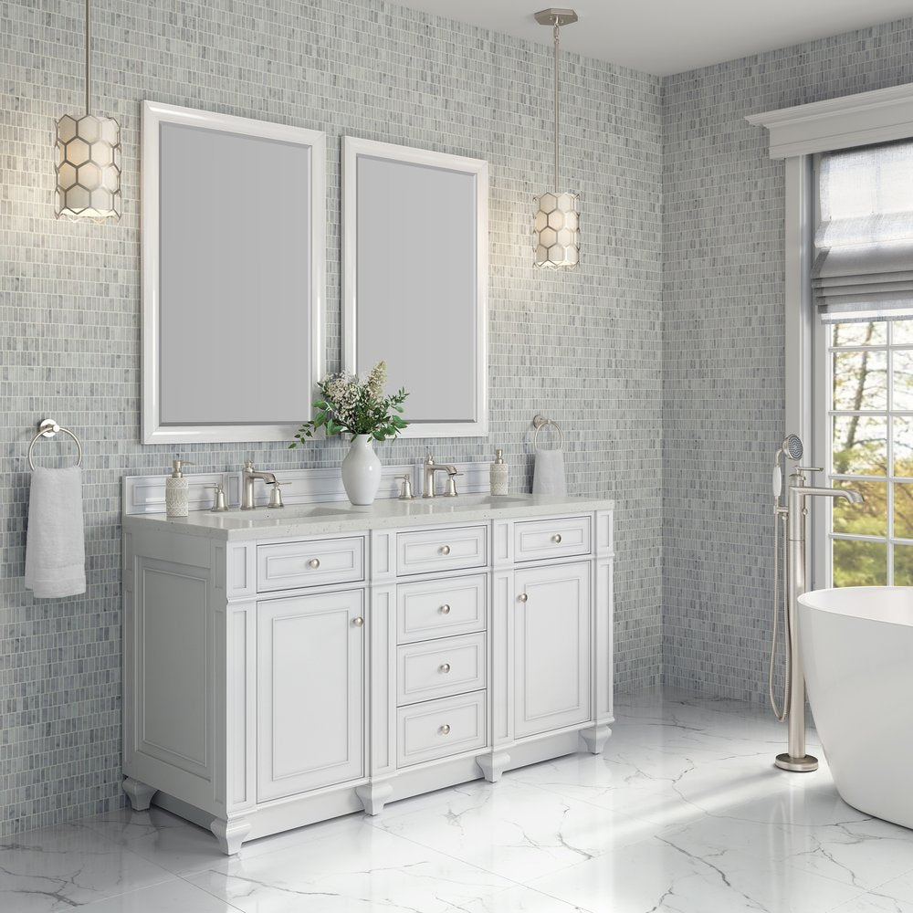James Martin - Bristol 60" Double Vanity, Bright White w/ 3 CM Lime Delight Silestone Top - 157-V60D-BW-3LDL view 3