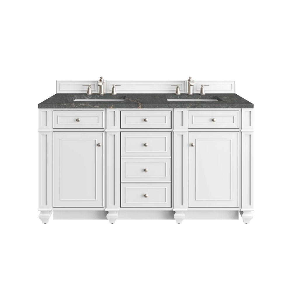 James Martin - Bristol 60" Double Vanity, Bright White w/ 3 CM Parisien Bleu Silestone Top - 157-V60D-BW-3PBL view 1
