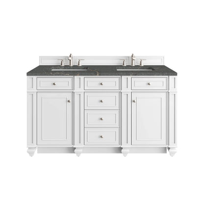 James Martin - Bristol 60" Double Vanity, Bright White w/ 3 CM Parisien Bleu Silestone Top - 157-V60D-BW-3PBL view 1