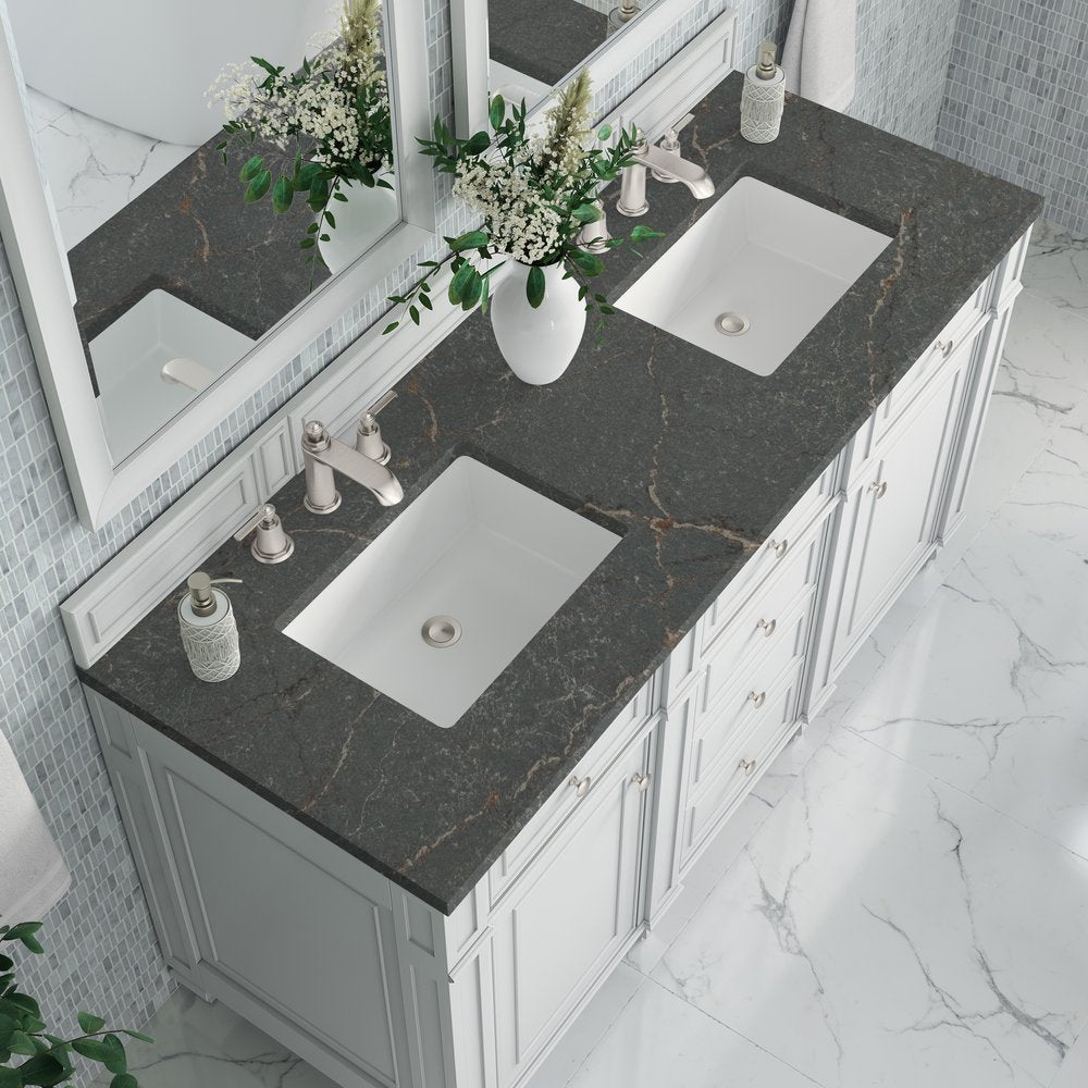 James Martin - Bristol 60" Double Vanity, Bright White w/ 3 CM Parisien Bleu Silestone Top - 157-V60D-BW-3PBL view 6