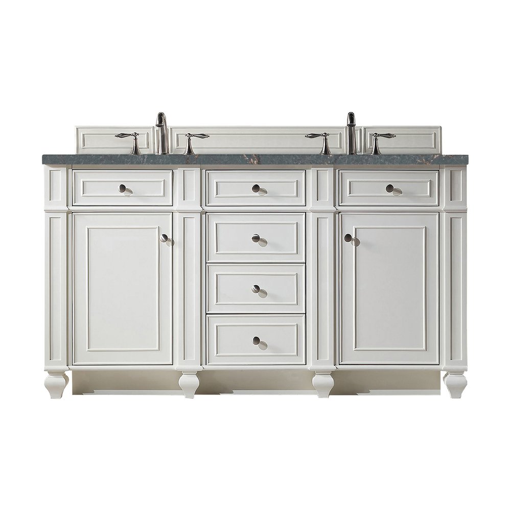 James Martin - Bristol 60" Double Vanity, Bright White w/ 3 CM Parisien Bleu Silestone Top w/FreePower Wireless Charger - 157-V60D-BW-FPBL view 1
