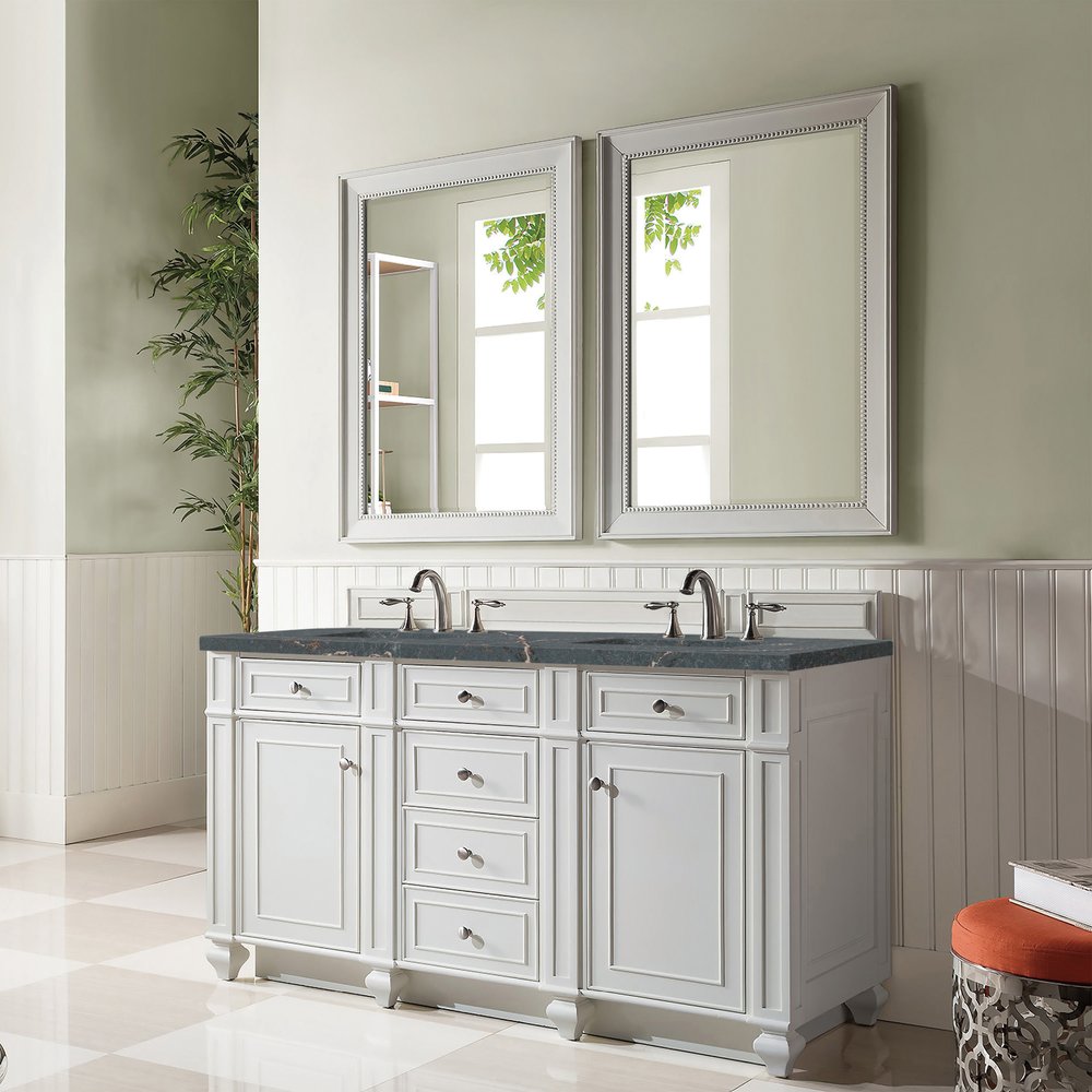 James Martin - Bristol 60" Double Vanity, Bright White w/ 3 CM Parisien Bleu Silestone Top w/FreePower Wireless Charger - 157-V60D-BW-FPBL view 4