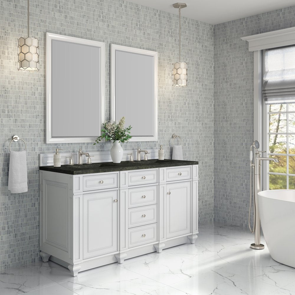 James Martin - Bristol 60" Double Vanity, Bright White, w/ 3 CM Phantome Eclos Top - 157-V60D-BW-3PHT view 3
