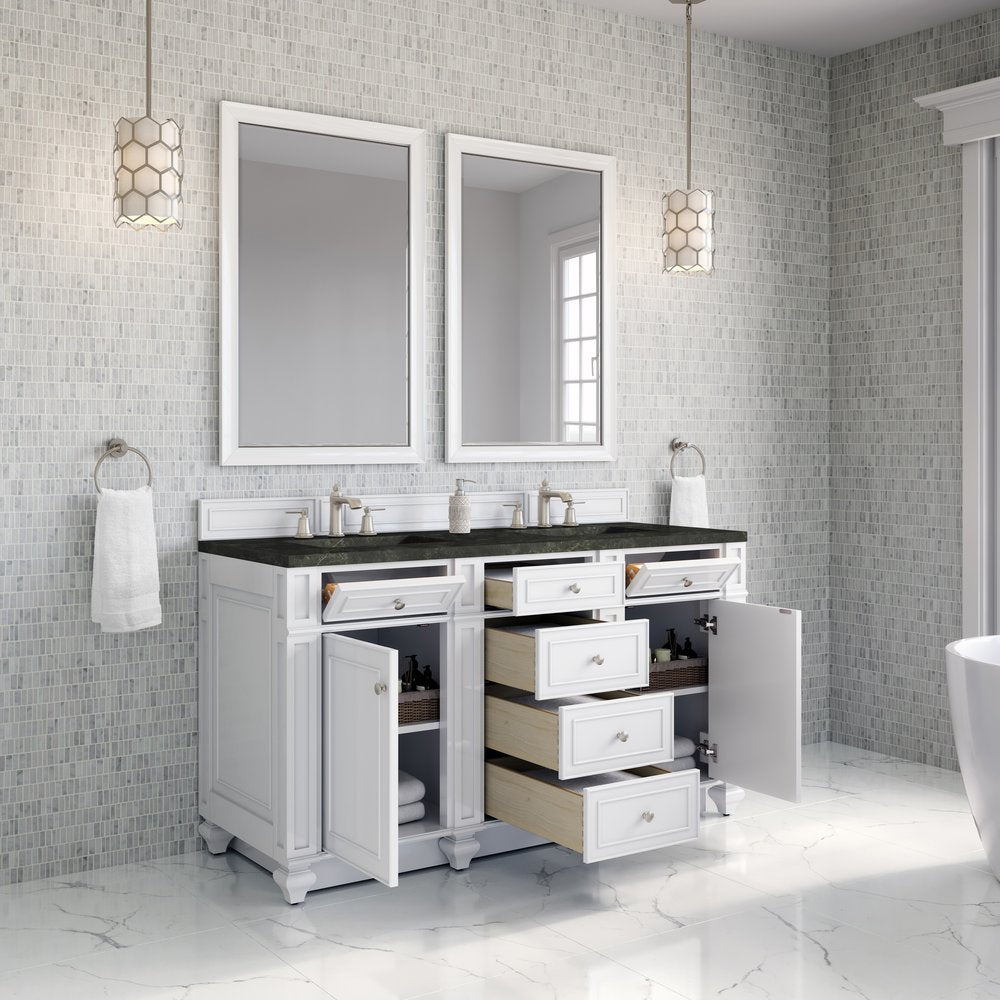 James Martin - Bristol 60" Double Vanity, Bright White, w/ 3 CM Phantome Eclos Top - 157-V60D-BW-3PHT view 4
