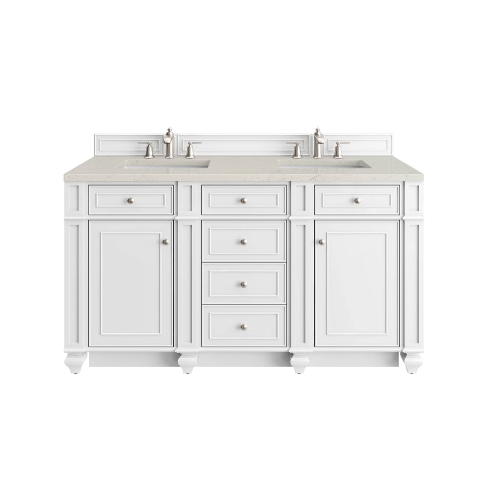 James Martin - Bristol 60" Double Vanity, Bright White, w/ 3 CM Siberian Silestone Top - 157-V60D-BW-3SFR view 1