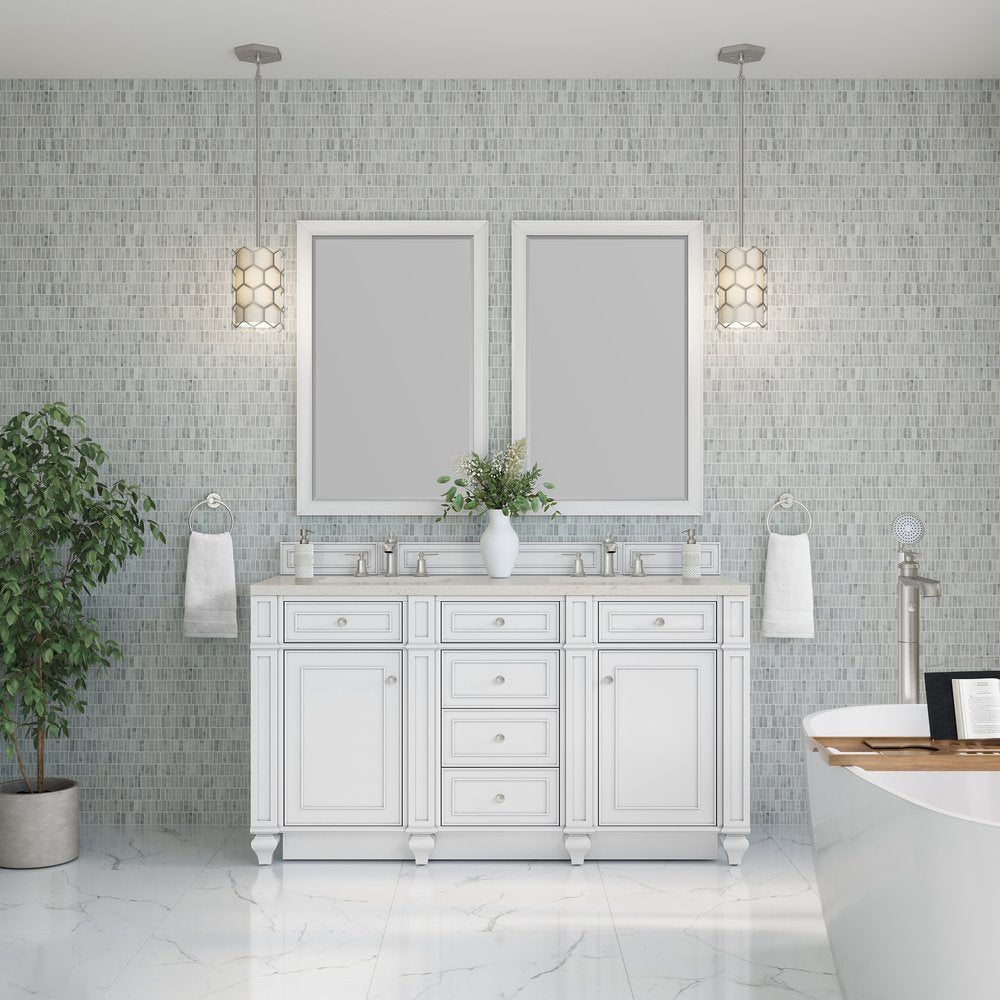 James Martin - Bristol 60" Double Vanity, Bright White, w/ 3 CM Siberian Silestone Top - 157-V60D-BW-3SFR view 2